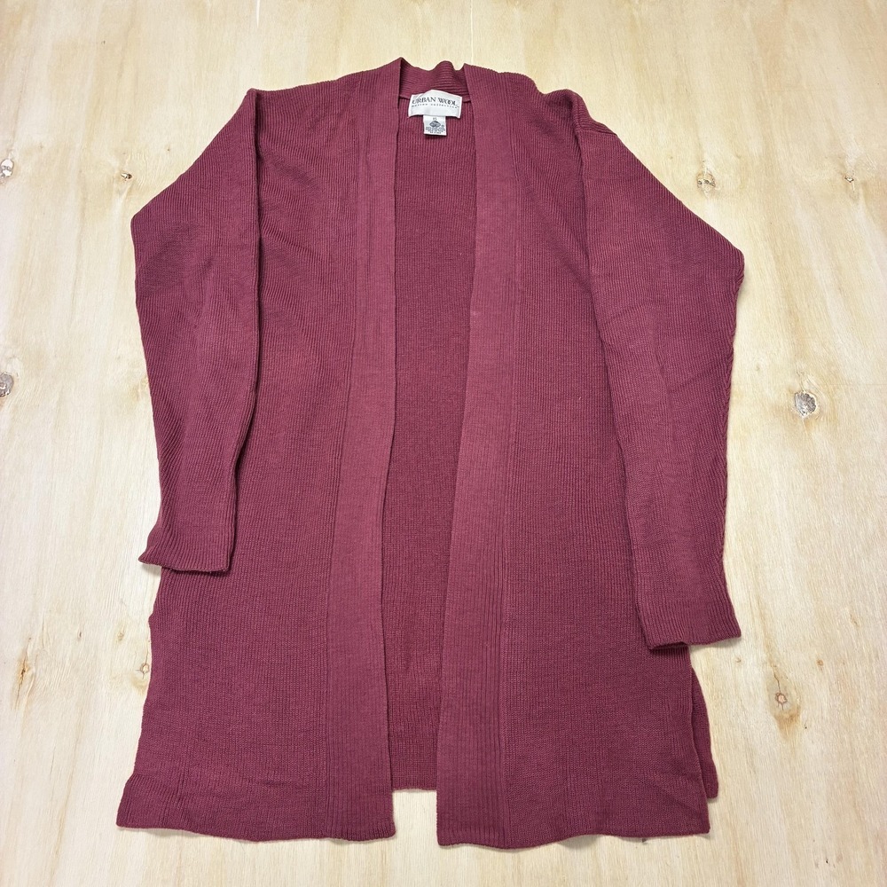 Urban Wool Cardigan Sweater Womens XS Red Merino Wool Open Front Longline Knit